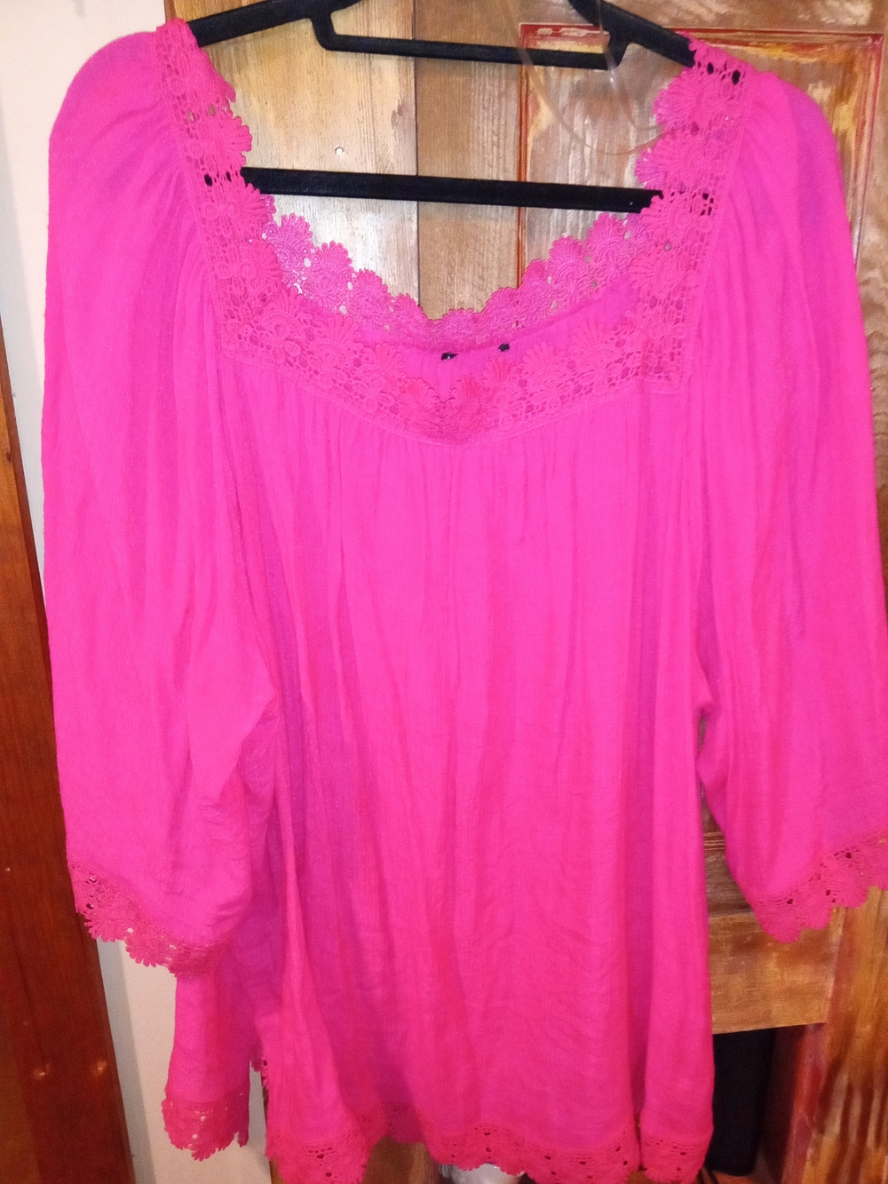Pink Lace-Trim Peasant Top - Women
